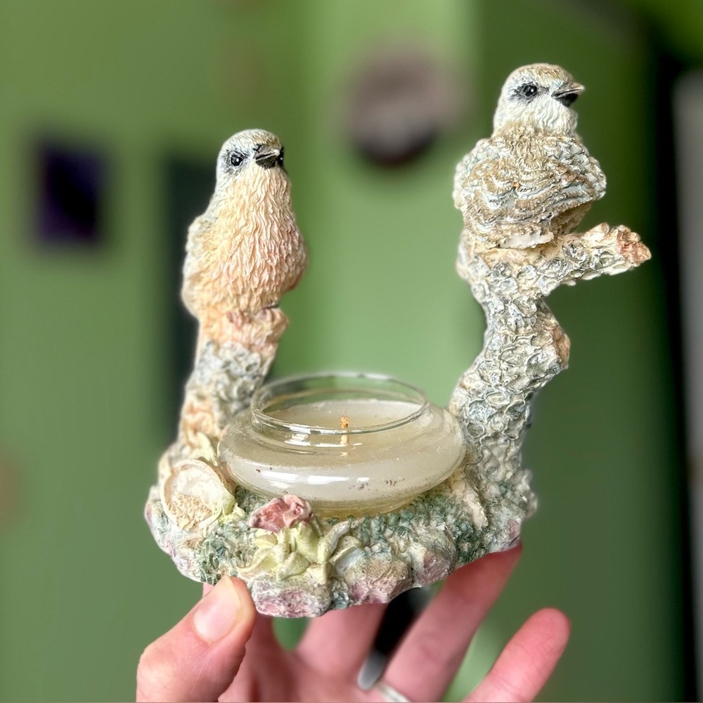 VTG Dainty Elegant Bird On Branches Candle Holder Nature Cottagecore Accent